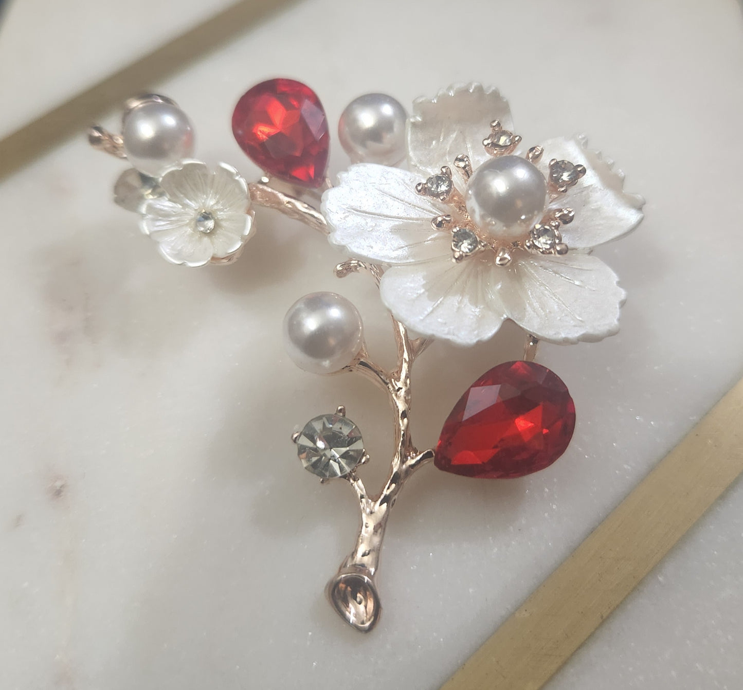 Red Pearl Flower Brooch