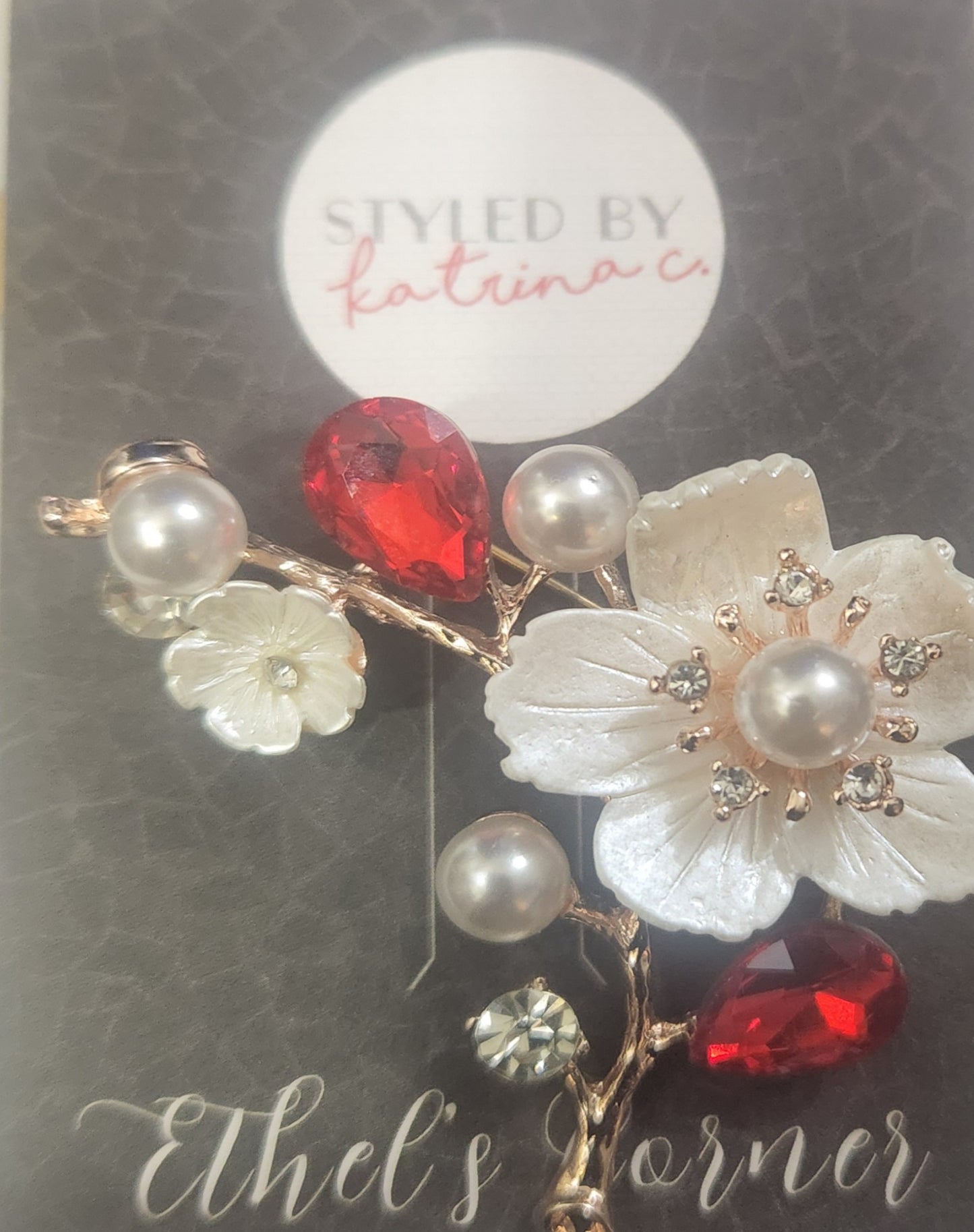 Red Pearl Flower Brooch