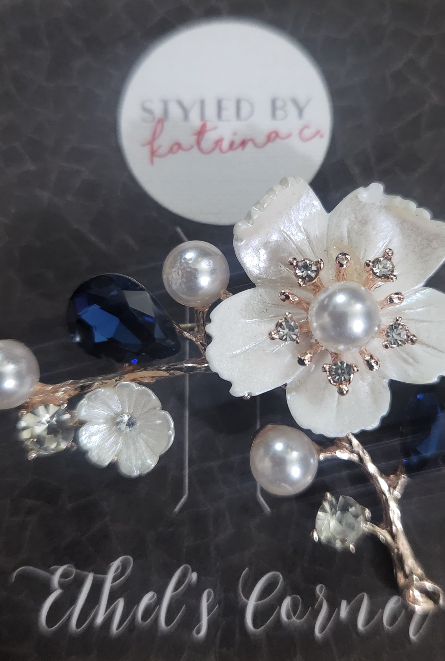 Blue Pearl Flower Brooch