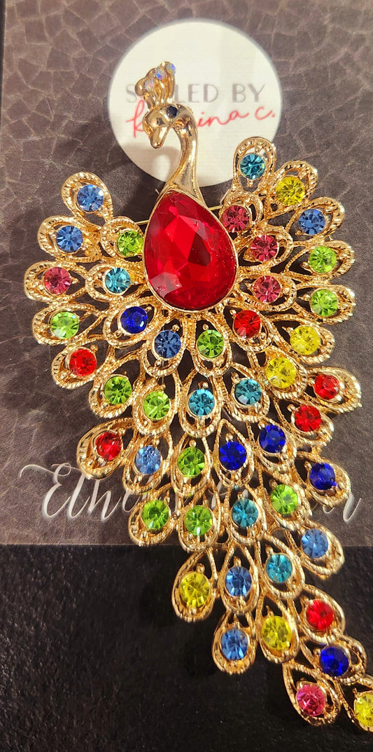 Colorful Peacock Brooch