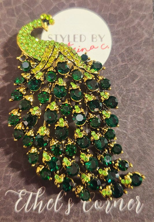 Green Peacock Brooch